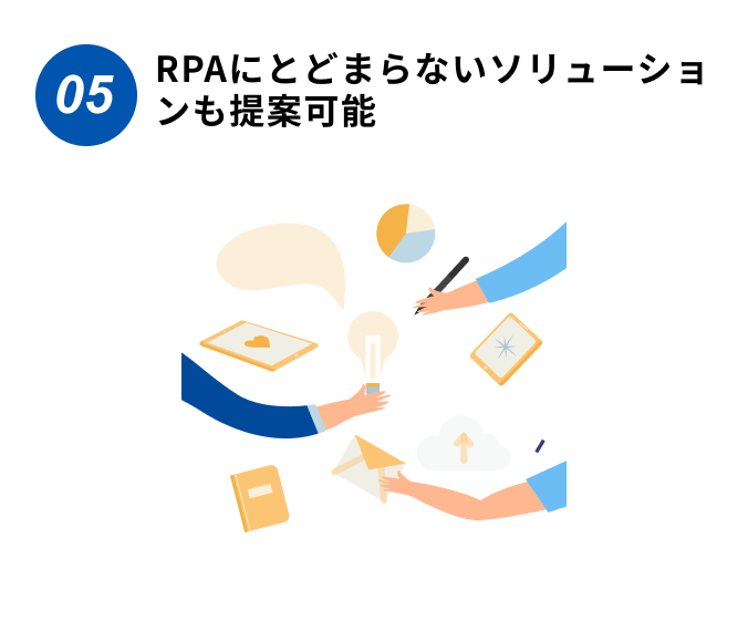 RPAにとどまらないソリューションも提案可能