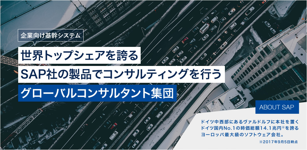 企業向け基幹システム世界トップシェアを誇るSAP社の製品でコンサルティングを行うグローバルコンサルタント集団